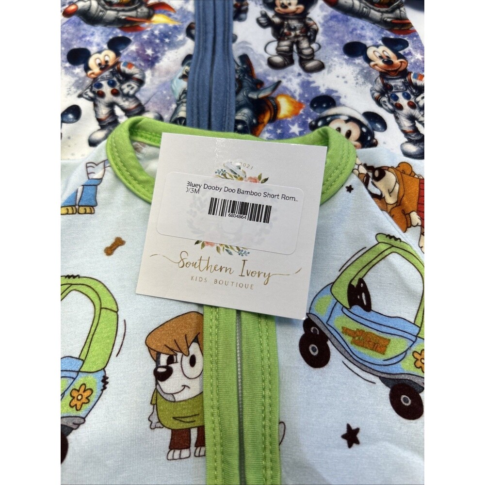 Southern Ivy Baby Scoby/Mickey Romper 1 Piece Zip Front Lot of 2 SZ 0-3 Mo New - Picture 4 of 8